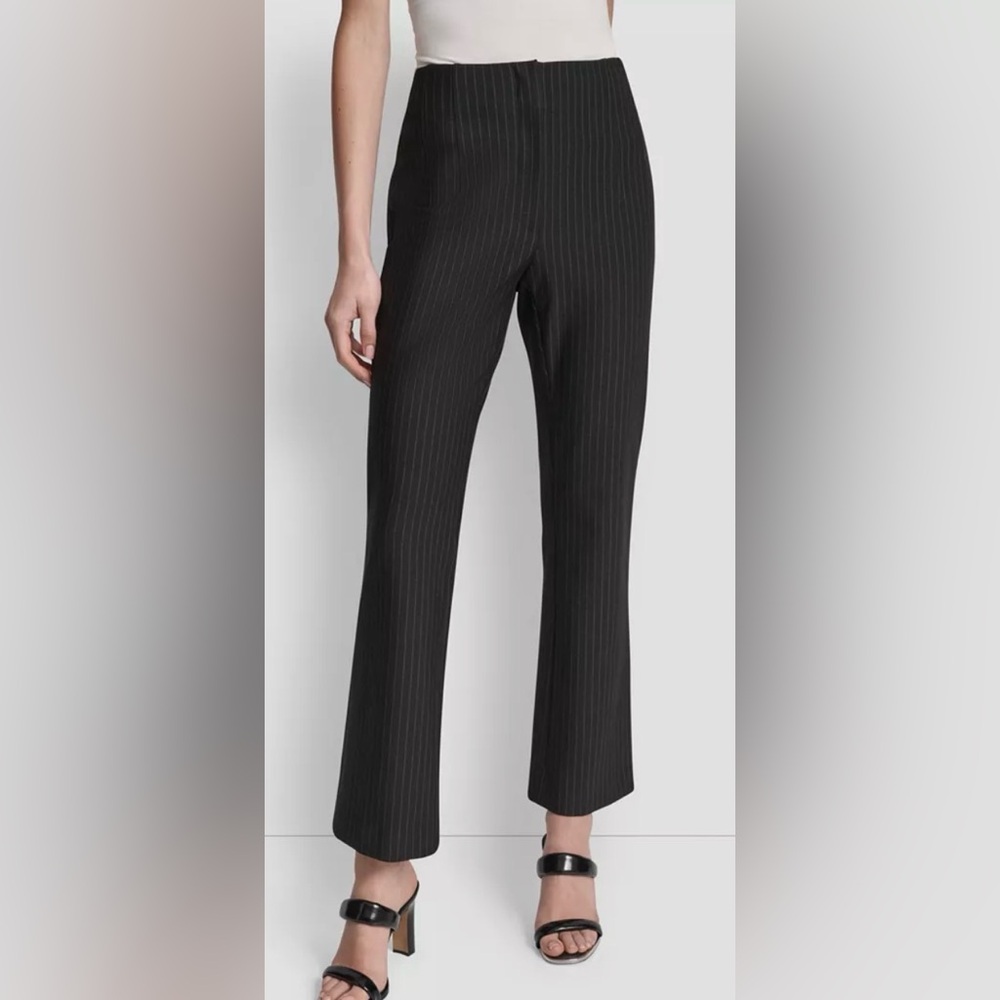 DKNY Women's Mid-Rise Black Pinstripe Pants 16 NWT